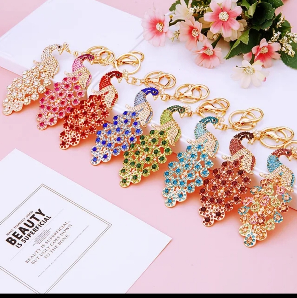 Wondrous Plume ✨ Peacock Rhinestone Bag Charm & Keychain 🦚